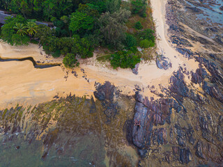 Aerial drone view of unique beach scenery at Tanjung Jara, Dungun, Terengganu, Malaysia.