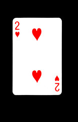 Two of Hearts Playing Card on Black Background