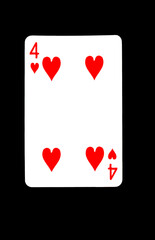 Four of Hearts Playing Card on Black Background