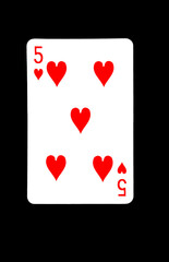 Five of Hearts Playing Card on Black Background
