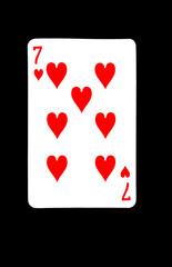 Seven of Hearts Playing Card on Black Background