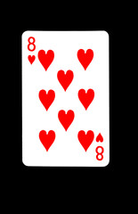 Eight of Hearts Playing Card on Black Background