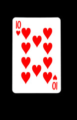 Ten of Hearts Playing Card on Black Background