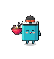 power bank as Chinese chef mascot holding a noodle bowl