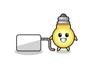 light bulb cartoon is pulling a banner