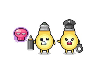 light bulb cartoon doing vandalism and caught by the police