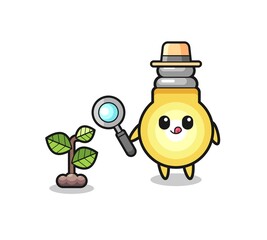 cute light bulb herbalist researching a plants