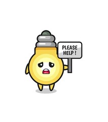 Obraz premium cute light bulb hold the please help banner