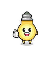light bulb mascot doing thumbs up gesture