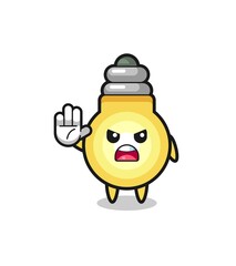 light bulb character doing stop gesture