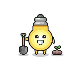 cute light bulb cartoon is planting a tree seed