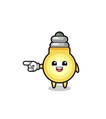 light bulb cartoon with pointing left gesture