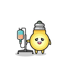 cute light bulb character standing with infusion pole
