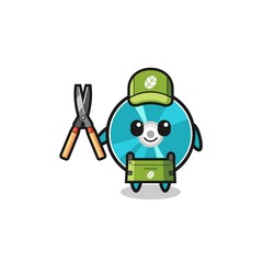 cute optical disc as gardener mascot