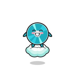 cute optical disc illustration riding a floating cloud