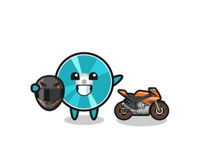 cute optical disc cartoon as a motorcycle racer