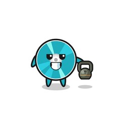optical disc mascot lifting kettlebell in the gym
