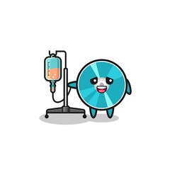 cute optical disc character standing with infusion pole