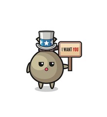 money sack cartoon as uncle Sam holding the banner I want you