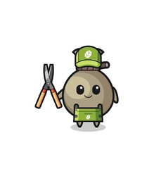 cute money sack as gardener mascot