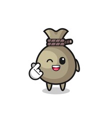 money sack character doing Korean finger heart