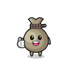 money sack mascot doing thumbs up gesture