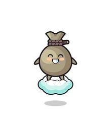 cute money sack illustration riding a floating cloud
