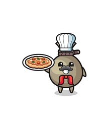 money sack character as Italian chef mascot