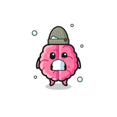 cute cartoon brain with shivering expression