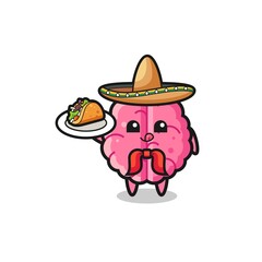 brain Mexican chef mascot holding a taco