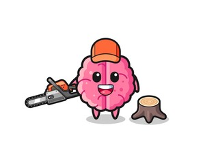 brain lumberjack character holding a chainsaw