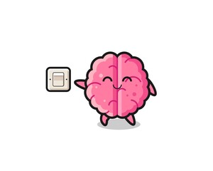 cartoon brain is turning off light