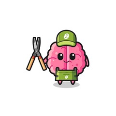 cute brain as gardener mascot