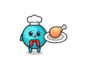 exercise ball fried chicken chef cartoon character