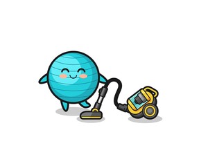cute exercise ball holding vacuum cleaner illustration