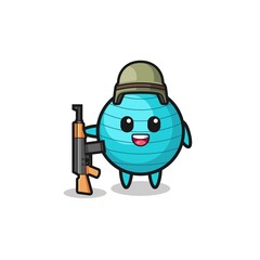 cute exercise ball mascot as a soldier