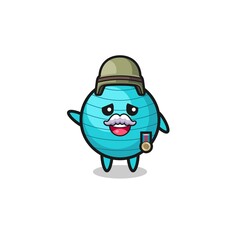 cute exercise ball as veteran cartoon