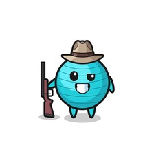 exercise ball hunter mascot holding a gun