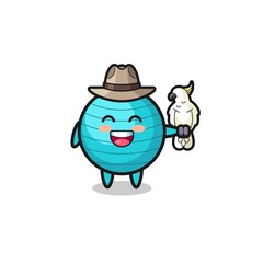 exercise ball zookeeper mascot with a parrot