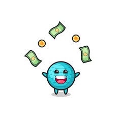 illustration of the exercise ball catching money falling from the sky