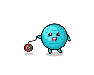 cartoon of cute exercise ball playing a yoyo