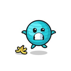 exercise ball cartoon is slip on a banana peel