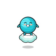 cute exercise ball illustration riding a floating cloud
