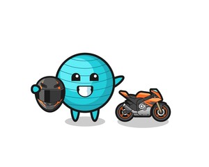 cute exercise ball cartoon as a motorcycle racer