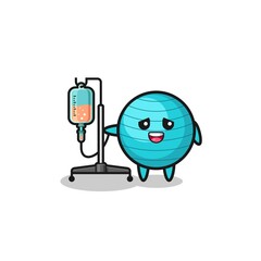 cute exercise ball character standing with infusion pole