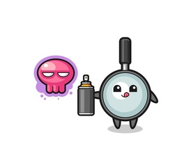 magnifying glass cartoon make a graffiti with a spray paint