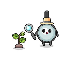 cute magnifying glass herbalist researching a plants