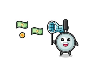 illustration of the magnifying glass catching flying money