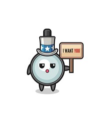 magnifying glass cartoon as uncle Sam holding the banner I want you