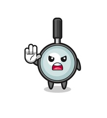 magnifying glass character doing stop gesture